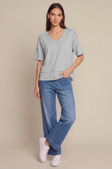 Womens Light Grey Summer V Neck T Shirts | CicyBell