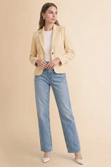 Womens Light Khaki Collared Cropped Blazers | CicyBell