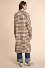 Womens Light Khaki Plaid Trench Long Coat | CicyBell