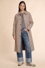 Womens Light Khaki Plaid Trench Long Coat | CicyBell