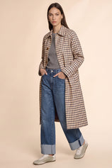 Womens Light Khaki Plaid Trench Long Coat | CicyBell