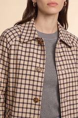 Womens Light Khaki Plaid Trench Long Coat | CicyBell
