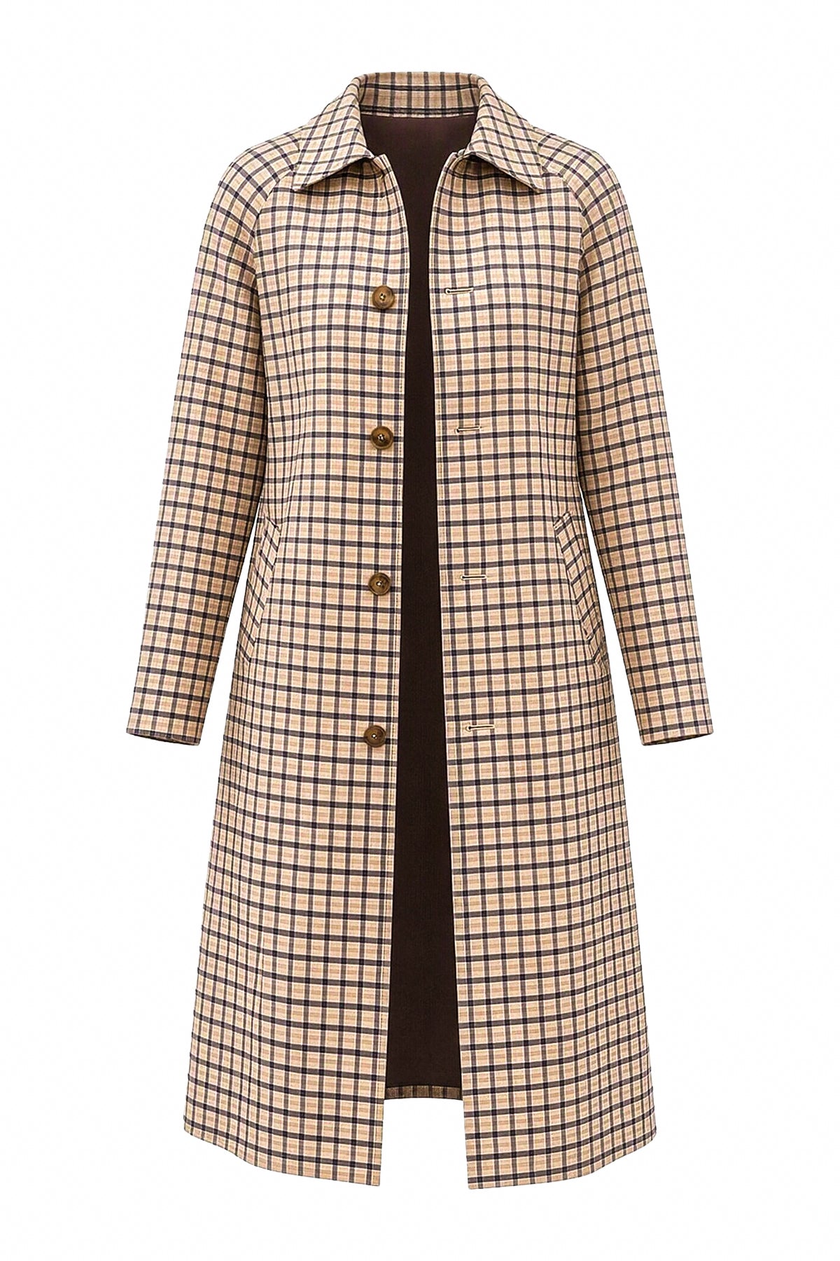 Womens Light Khaki Plaid Trench Long Coat | CicyBell