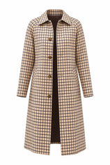 Womens Light Khaki Plaid Trench Long Coat | CicyBell