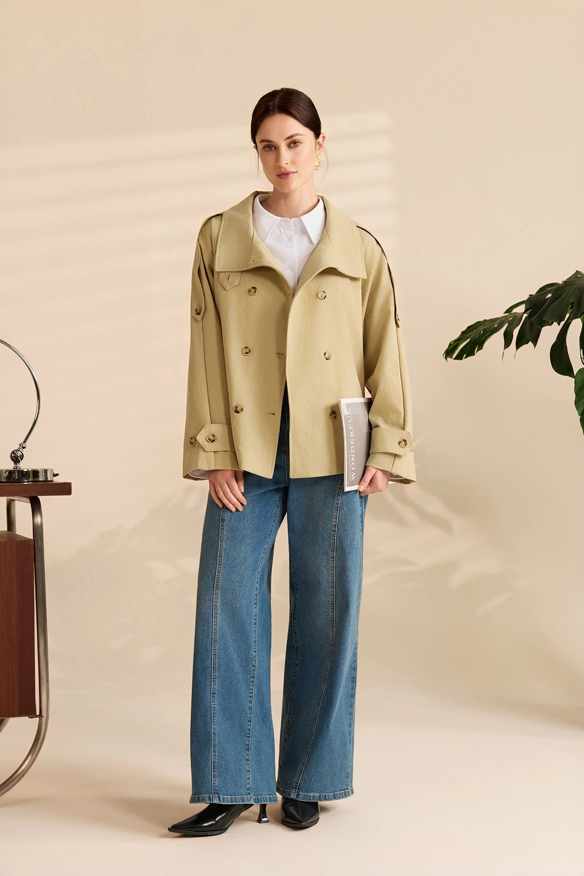 Womens Light Khaki Short Trench Coats | CicyBell