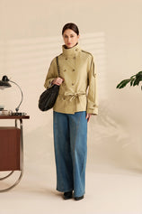 Womens Light Khaki Short Trench Coats | CicyBell