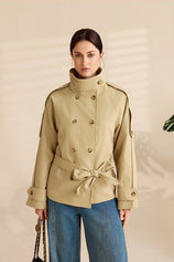 Womens Light Khaki Short Trench Coats | CicyBell