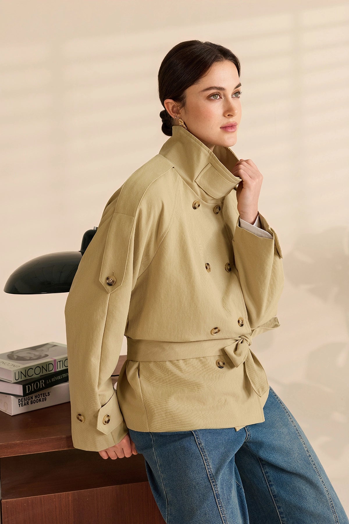 Womens Light Khaki Short Trench Coats | CicyBell