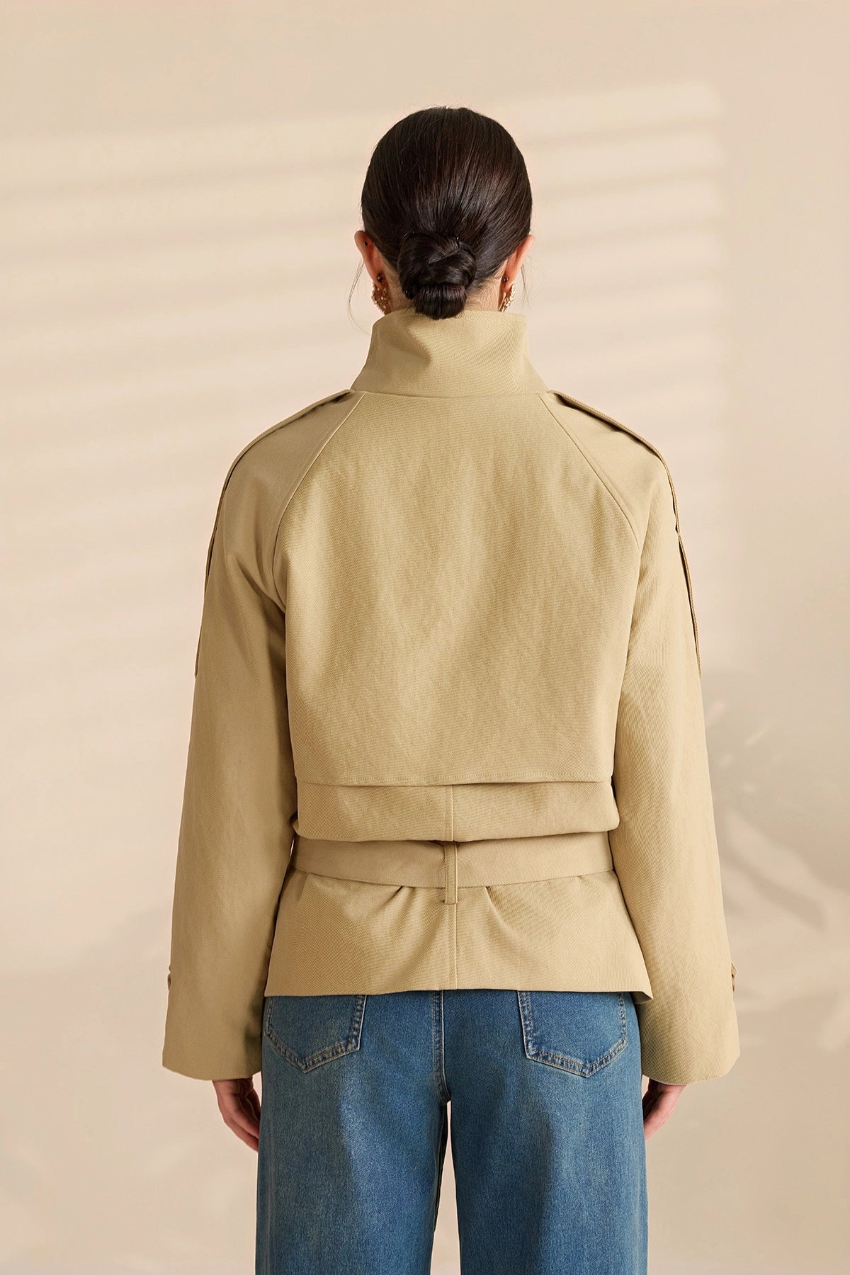 Womens Light Khaki Short Trench Coats | CicyBell
