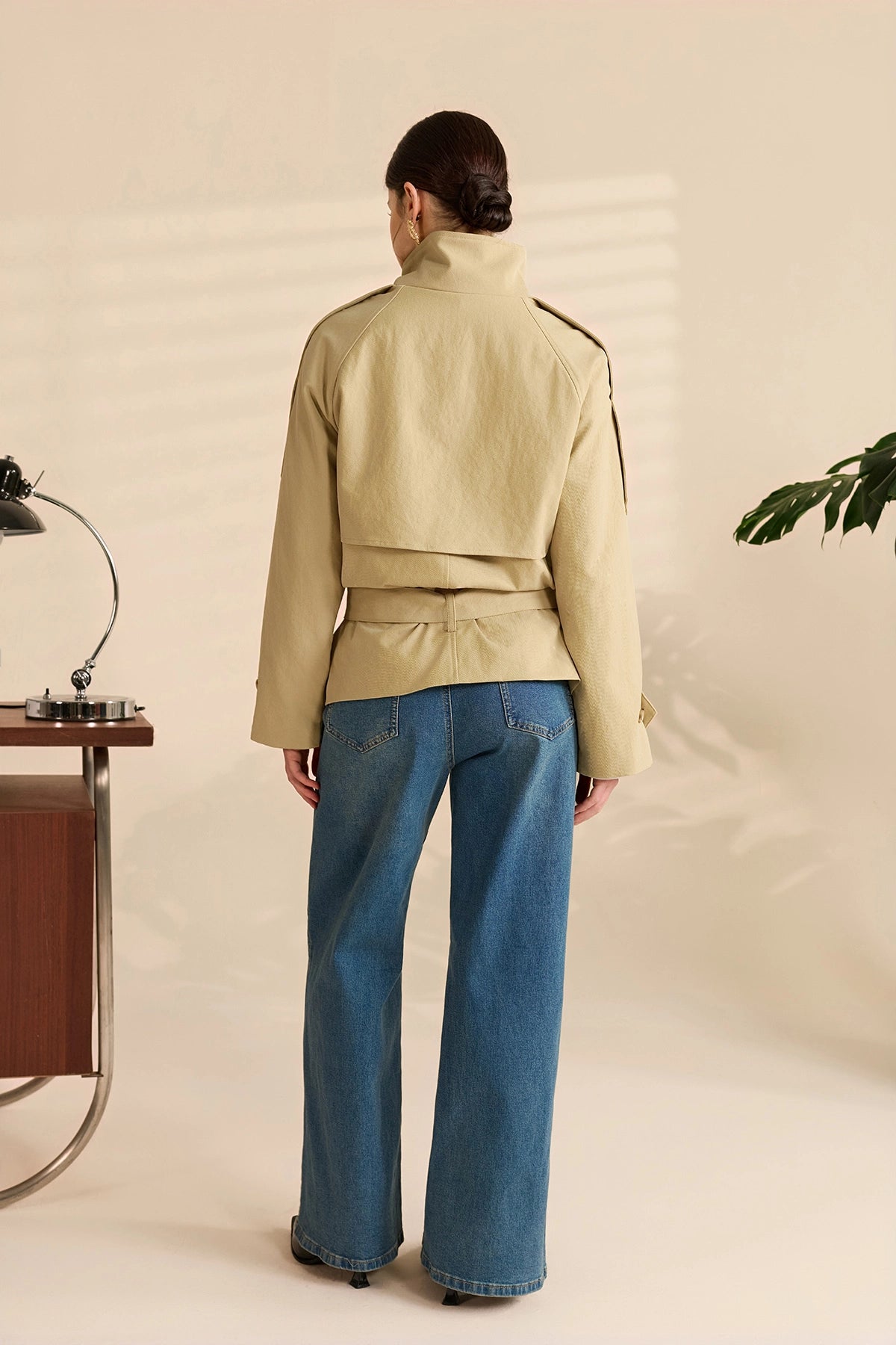 Womens Light Khaki Short Trench Coats | CicyBell