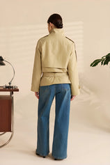Womens Light Khaki Short Trench Coats | CicyBell