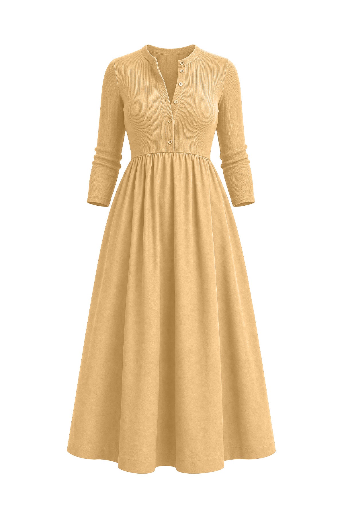 Womens Light Khaki Long Sleeve A-Line Midi Dress| CicyBell