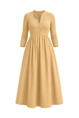 Womens Light Khaki Long Sleeve A-Line Midi Dress| CicyBell