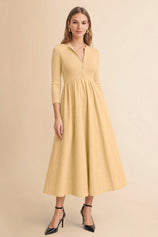 Womens Light Khaki Long Sleeve A-Line Midi Dress| CicyBell
