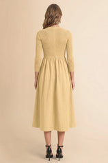 Womens Light Khaki Long Sleeve A-Line Midi Dress| CicyBell