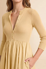Womens Light Khaki Long Sleeve A-Line Midi Dress| CicyBell