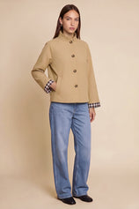 Womens Light Khaki Ruffle Short Trench Coat | CicyBell