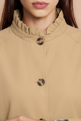 Womens Light Khaki Ruffle Short Trench Coat | CicyBell