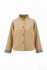 Womens Light Khaki Ruffle Short Trench Coat | CicyBell