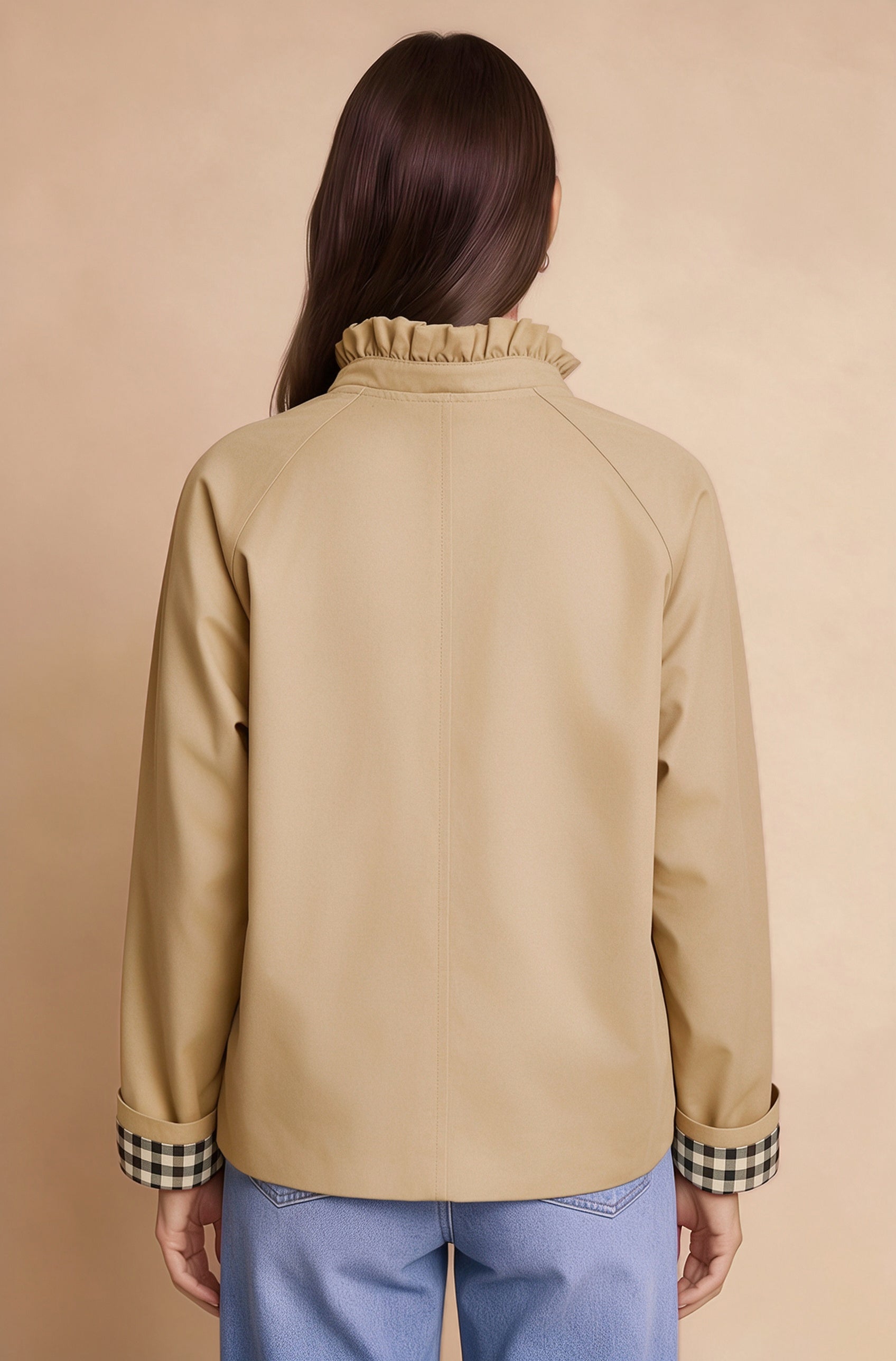 Womens Light Khaki Ruffle Short Trench Coat | CicyBell