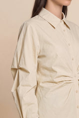 Womens Light Khaki Ruched Button Down Shirts | CicyBell