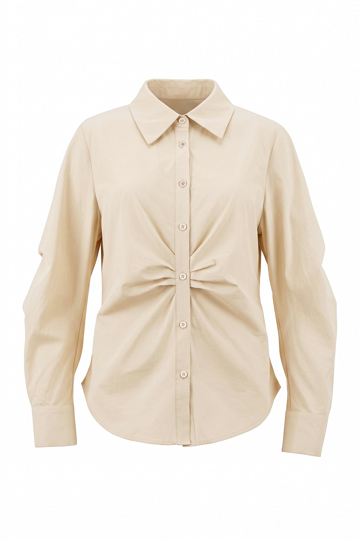 Womens Light Khaki Ruched Button Down Shirts | CicyBell