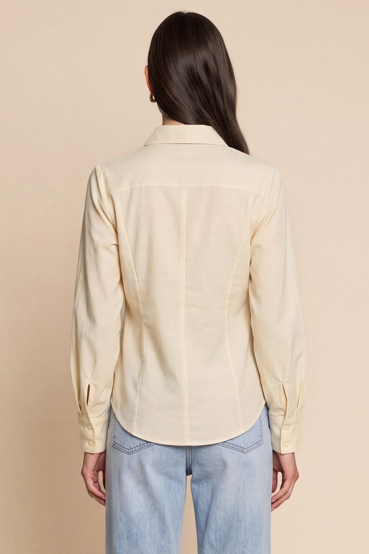 Womens Light Khaki Ruched Button Down Shirts | CicyBell