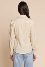 Womens Light Khaki Ruched Button Down Shirts | CicyBell