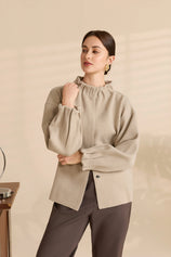 Womens Light Khaki Mock Neck Sweater Cardigan | Cicy Bell