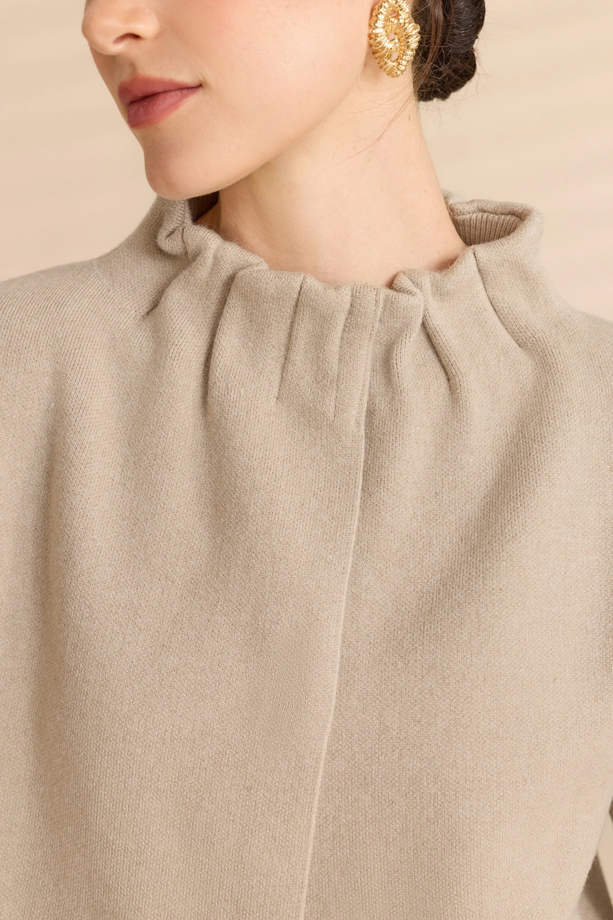 Womens Light Khaki Mock Neck Sweater Cardigan | Cicy Bell