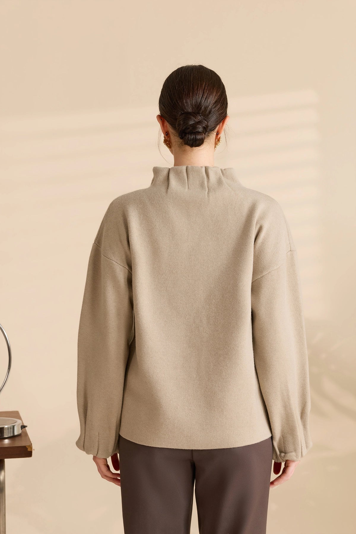 Womens Light Khaki Mock Neck Sweater Cardigan | Cicy Bell