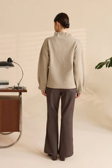 Womens Light Khaki Mock Neck Sweater Cardigan | Cicy Bell