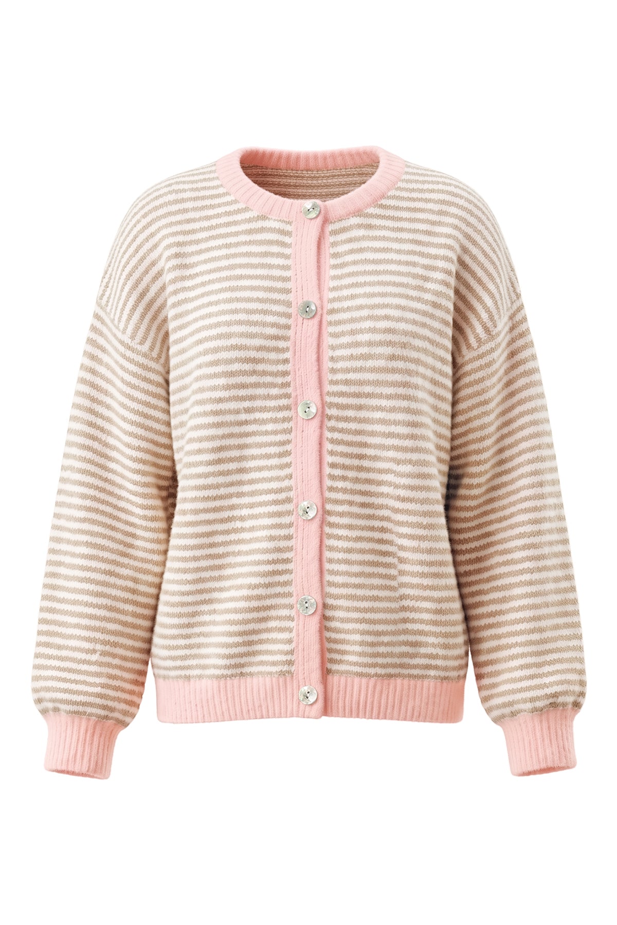Womens Light Khaki Striped Cardigan Sweaters | CicyBell