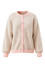 Womens Light Khaki Striped Cardigan Sweaters | CicyBell