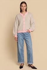 Womens Light Khaki Striped Cardigan Sweaters | CicyBell