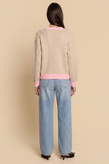 Womens Light Khaki Striped Cardigan Sweaters | CicyBell