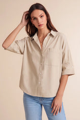 Womens Light Khaki Oversized Button Down Shirts | CicyBell