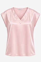 Womens Light Pink Satin Cap Short Sleeve Blouses | CicyBell