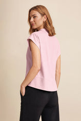 Womens Light Pink Cropped Short Sleeve Shirts| CicyBell