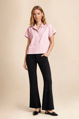 Womens Light Pink Cropped Short Sleeve Shirts| CicyBell