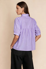 Womens Light Purple Puff Sleeve V Neck Blouse | CicyBell