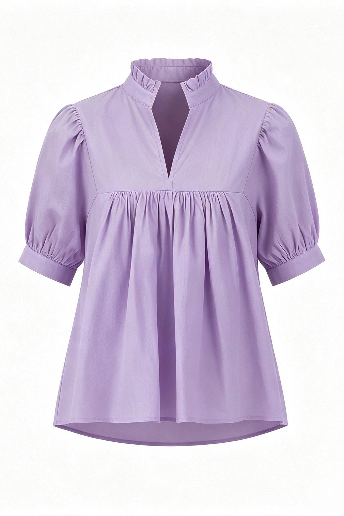 Womens Light Purple Puff Sleeve V Neck Blouse | CicyBell