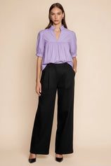 Womens Light Purple Puff Sleeve V Neck Blouse | CicyBell