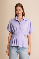 Cicy Bell Womens Light Purple Pleated Button-Down Shirt