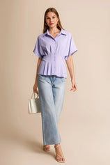 Cicy Bell Womens Light Purple Pleated Button-Down Shirt