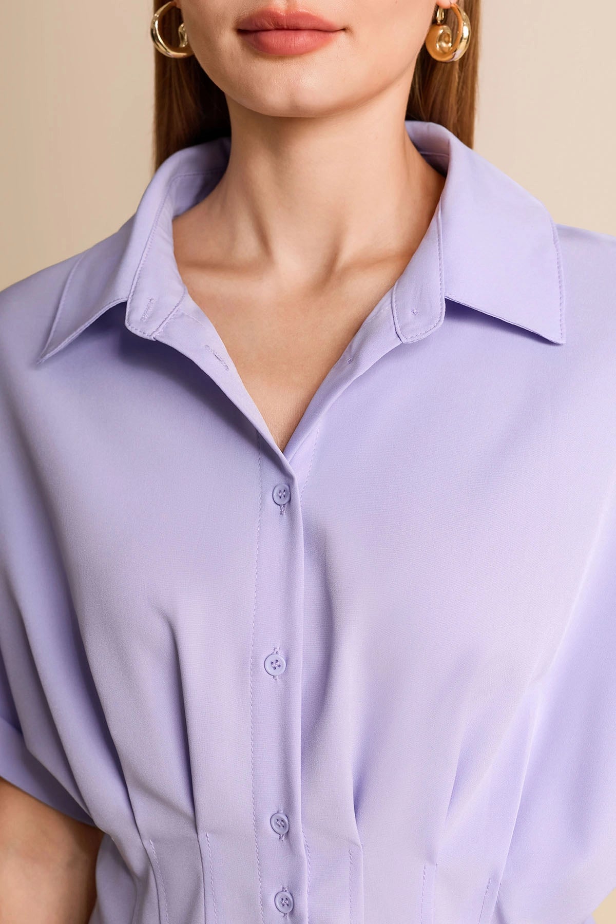 Cicy Bell Womens Light Purple Pleated Button-Down Shirt