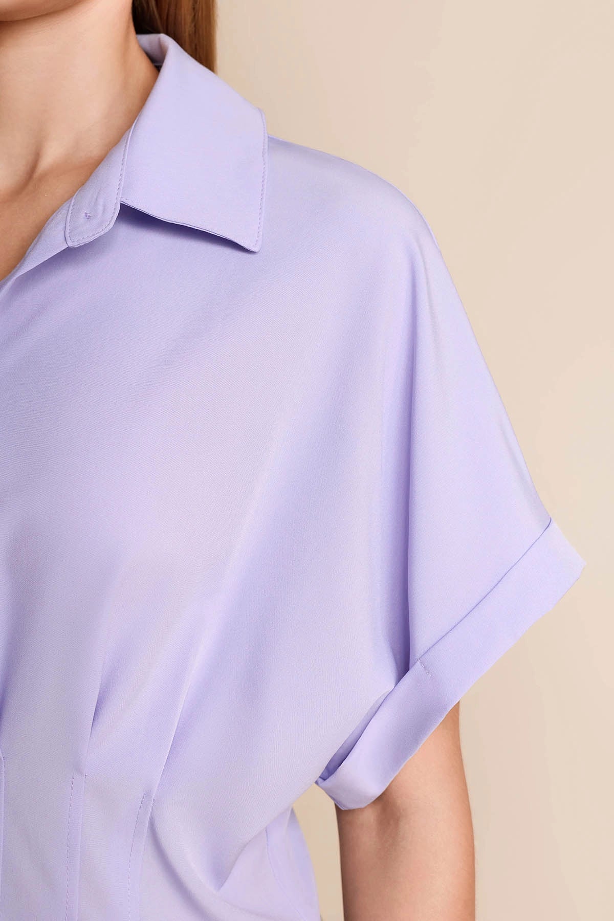 Cicy Bell Womens Light Purple Pleated Button-Down Shirt