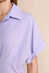 Cicy Bell Womens Light Purple Pleated Button-Down Shirt