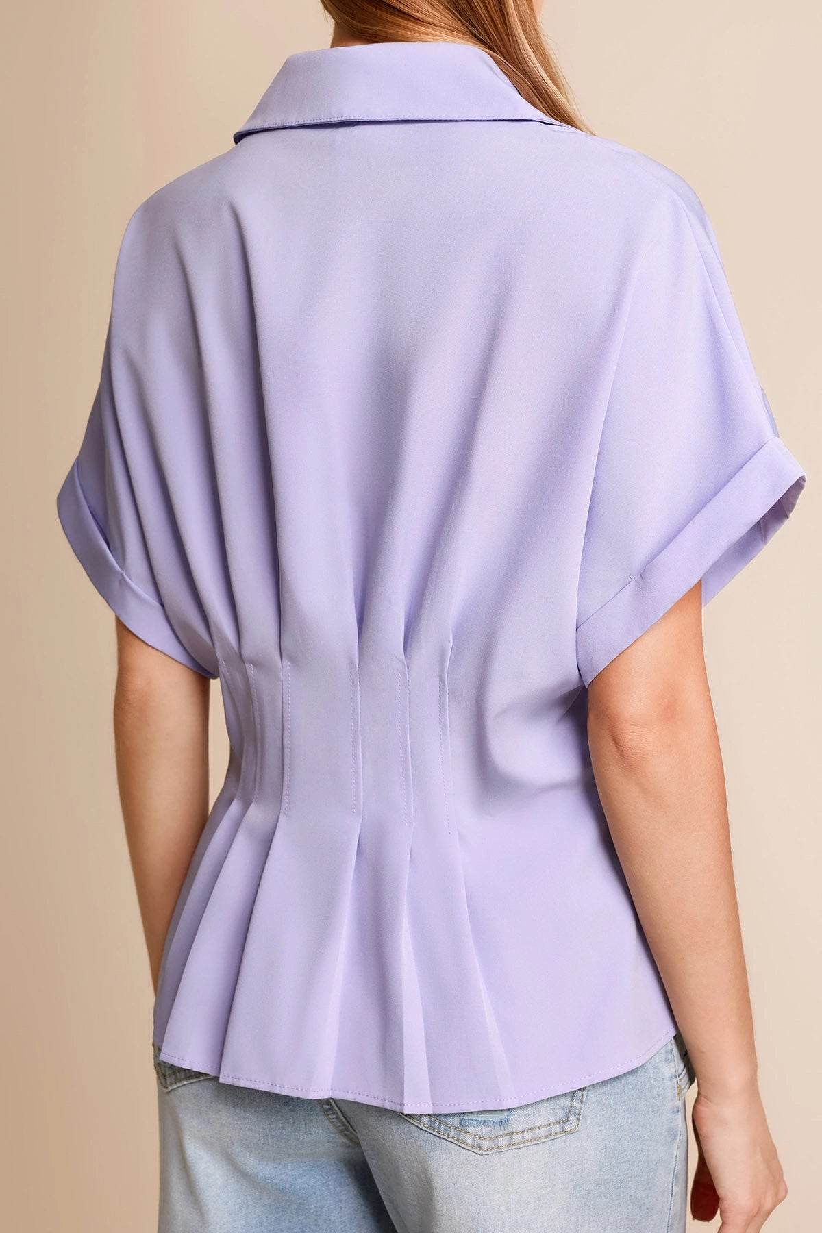 Cicy Bell Womens Light Purple Pleated Button-Down Shirt