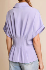 Cicy Bell Womens Light Purple Pleated Button-Down Shirt